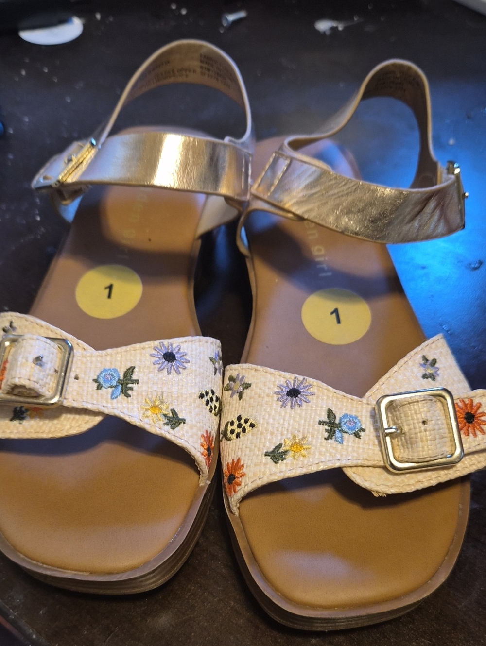 Madden Girl Floral Embroidered Gold Strap Sandals